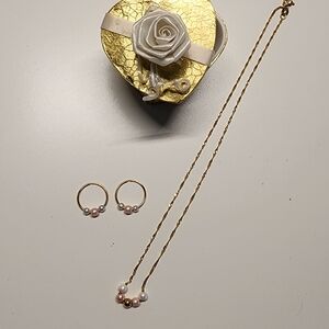 10k Gold and Pink Pearl Little Girls Jewelry Set